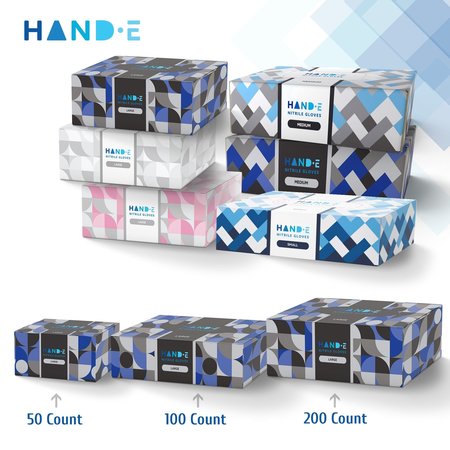 Hand-E Nitrile Disposable Gloves, 3 mil Palm, Nitrile, Powder-Free, L, 50 PK, Black HND-82712